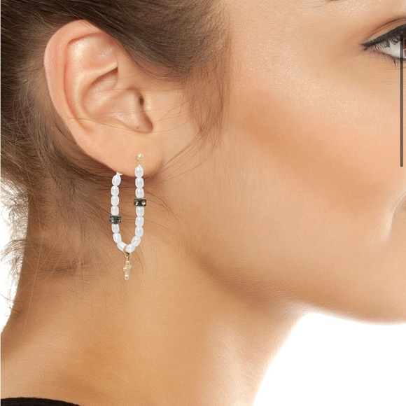 All Saints Beaded Imitation Pearl Hoop Earrings in Pearl/Gold - Picture 4 of 8